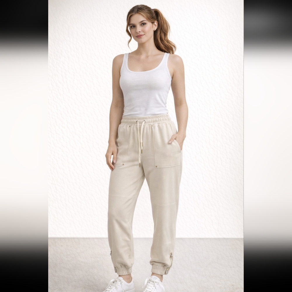 Zara Cream Sweatpants with Elastic Waistband
